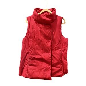 Eileen Fisher Red Puffer Vest High Collar Nylon Down Snap Front Sz L Gorpcore